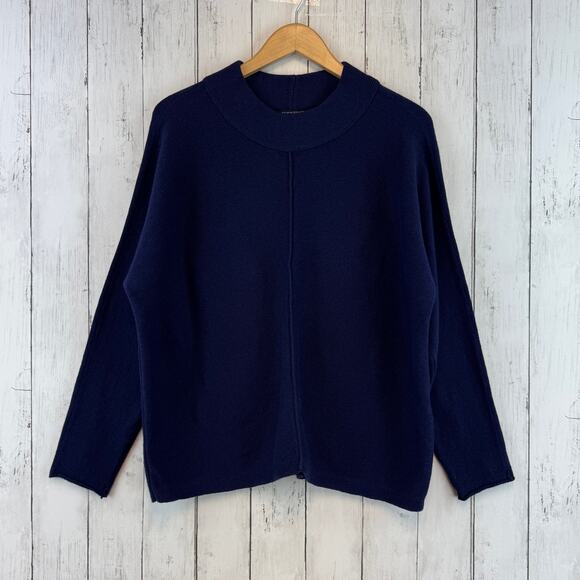 Eileen Fisher Navy Cotton & Recycled Cashmere Mock Neck Top Sweater Size Medium - Picture 1 of 12